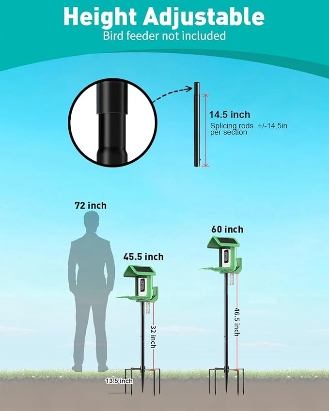 Bird Feeder Pole – 60 Inch Height Bird House Pole with 1-Inch Dia Heavy Duty for Birdfeeders, Feeding Stand with Mount Kit for Outdoor, Slip-Fit Connection
