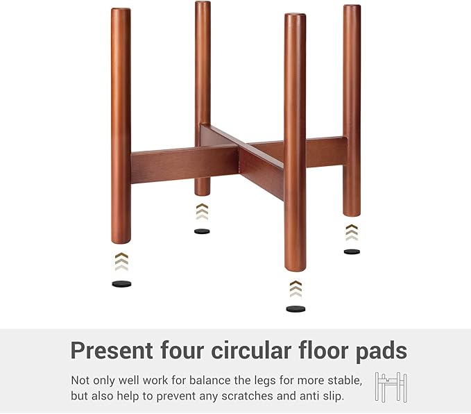 Mkono Plant Stand Mid Century Wood Flower Pot Holder (Plant Pot NOT Included) Modern Potted Stand Indoor Display Rack Rustic Decor, Up to 12 Inch Planter, Brown