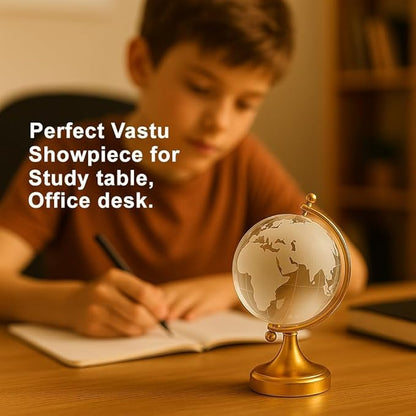 Elegant Crystal Globe with Gold Stand – 3D Decorative World Map, Modern Desk Ornament, Office & Home Decor (Medium)