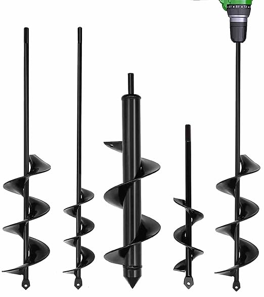 TCBWFY 4 Pack Garden Auger Spiral Drill Bits - 1.6"x9", 1.6"x16.5", 3"x16.5", 3"x12" - Heavy Duty Steel - Corrosion Resistant - Perfect for Post Holes, Earth & Lawn Augering,Planting Bulbs&Trees