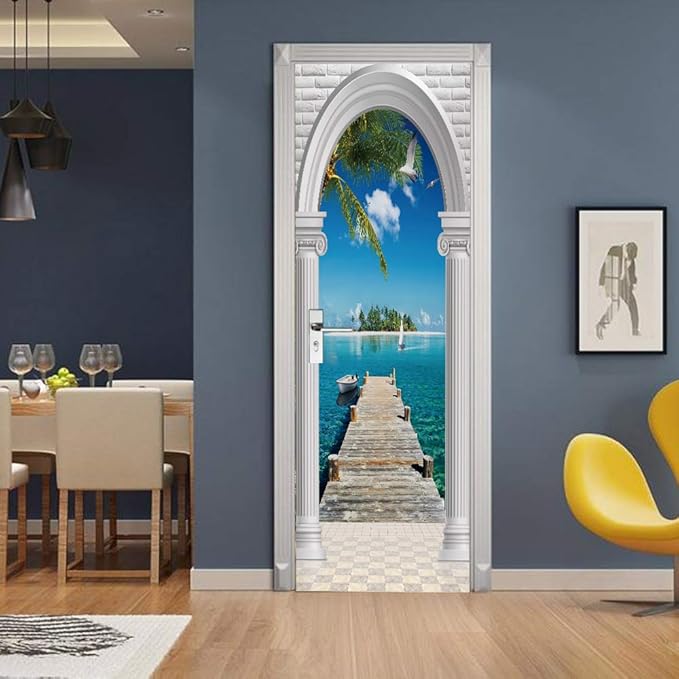 3D Door Stickers Murals - Landscape - Door Wallpaper - Self-Adhesive - Removable - PVC - White - Matt Finish - Tropical - Waterproof