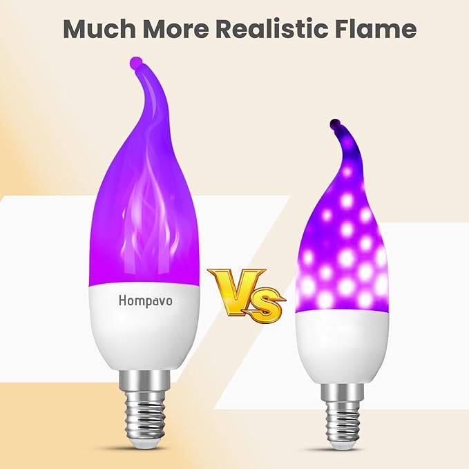 Hompavo 【Upgraded LED Flame Light Bulbs, 3 Modes Flickering Light Bulbs, E12 Chandelier Base Candle Fire Light Bulb for Halloween Christmas Party Porch Indoor & Outdoor Home Decoration, Purple 6 Pack