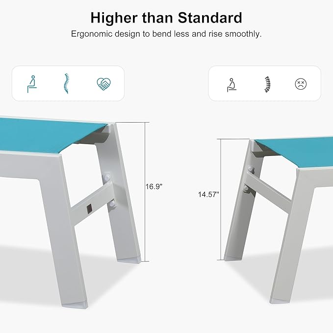 PURPLE LEAF Outdoor Chaise Lounge Set Oversize Adjustable Sunbathing Recliner Extra Wide Lounge Chairs with Side Table for Poolside Beach Outside Patio Aluminum Chaise Lounger Blue 2 Sets