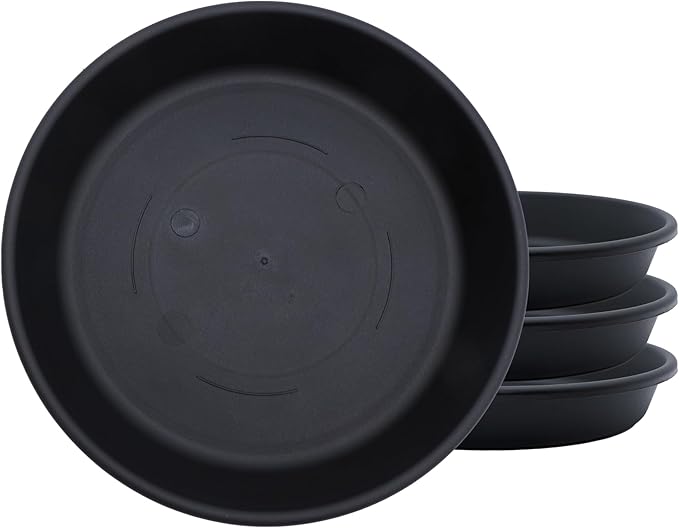 The HC Companies Flower Pot Saucers - Plastic Plant Saucer for Outdoors & Indoors - Traditional Design Plant Pot Trays for Water Drainage - Durable & Stylish Round Plant Tray (10-inch Black)