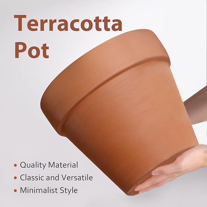 INGOFIN Terracotta Pot with Saucer - 10 Inch Ceramic Clay Pot for Plants with Drainage Hole, Terra Cotta Pot with Tray for Indoor Outdoor Plants