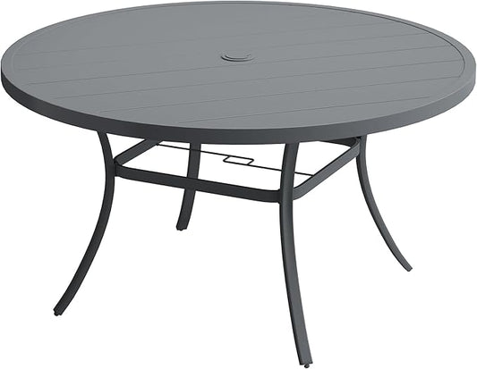 DIFY 50" Round Outdoor Patio Dining Table for 6, Metal Patio Table with 1.57" Adjustable Umbrella Hole, All-Weather Dining Furniture Table for Backyard Lawn Garden, Grey