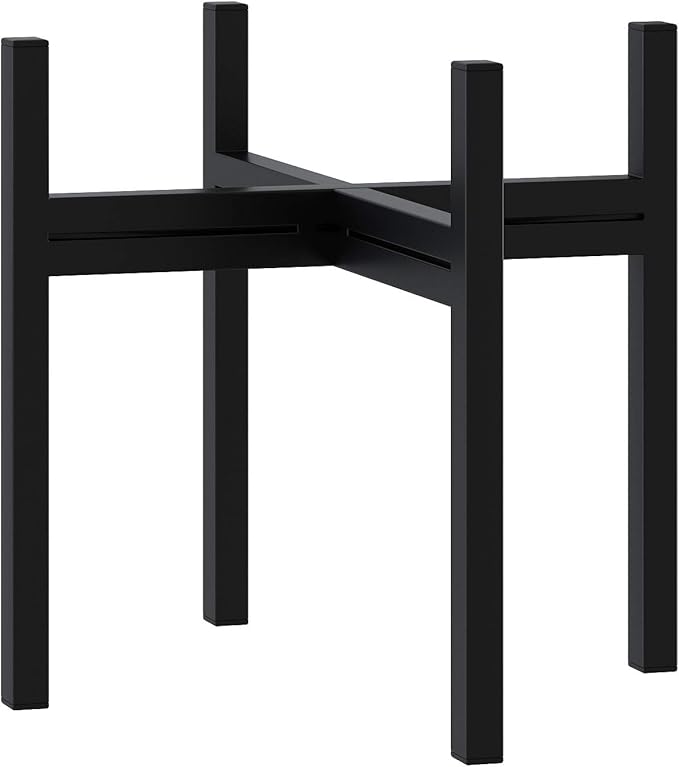 FaithLand Mid Century Plant Stand Indoor Outdoor (EXCLUDING 8" Plant Pot), Metal Planter Stand, Potted Plant Holder, Black, Hold Up to 8 Inch Planter - Upgraded Design