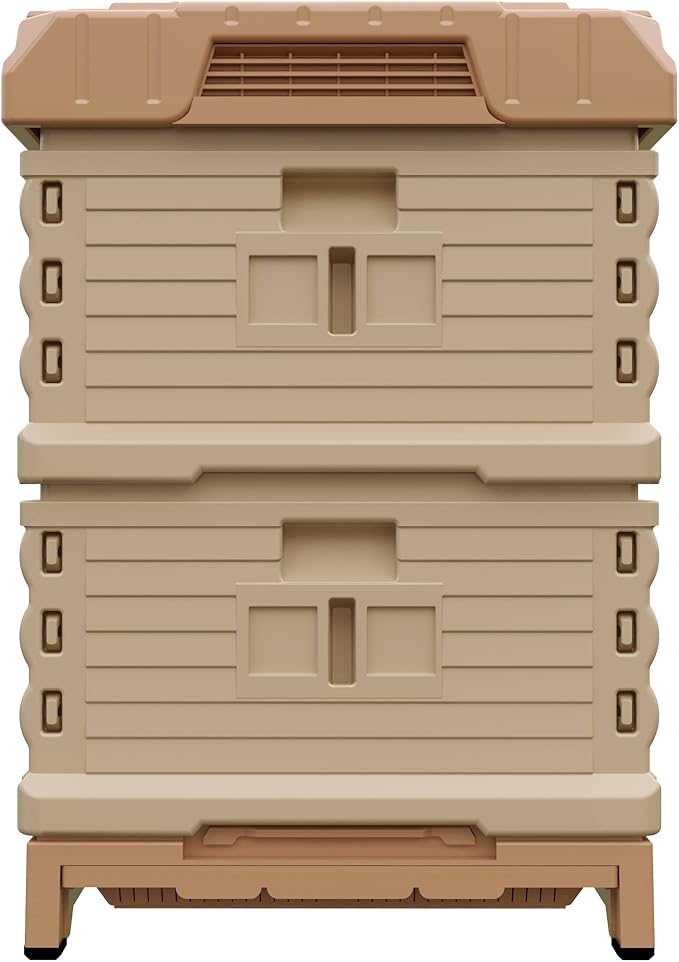 Ergo Insulated Bee Hive Set [NO Frames Included] (Double Deep, Tan Body Blue Entrance)