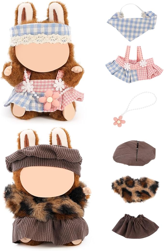 (2 Set) XMBYGY Doll Clothes for Labubu(for 17/15cm Standing/Sitting Doll)(NO Doll) - Accessories Clothes Dress up for Dolls Outfit Included Figures Clothing and Hat for Girl Woman (LB6+LB56)