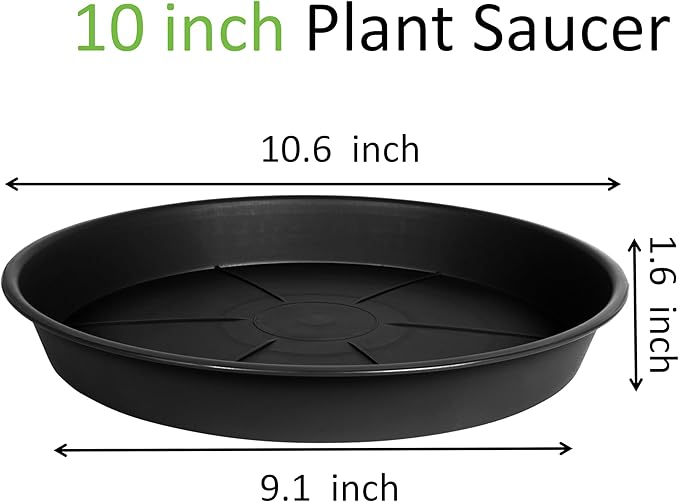 2 Pack of Plant Saucer 10 inch, Black Plastic Flower Plant Pot Saucer, Heavy Duty Plant Drip Trays Saucers for Indoor, Plant Water Tray for Planters