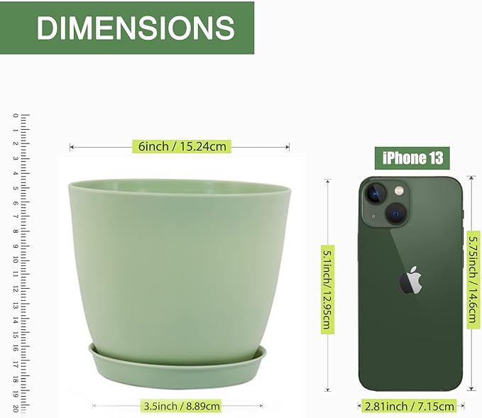 6 Inch Plant Pots, 12 Pack Plastic Planters Modern Flower Pot with Drainage Holes and Saucers for All House Plants, Herbs, Flowers and Seeding Nursery, Colorful