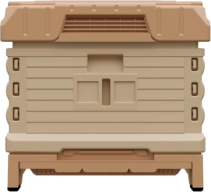 Ergo Insulated 10 Frame Bee Hive Set [NO Frames Included] (Single Hive, Tan Body Yellow Entrance)