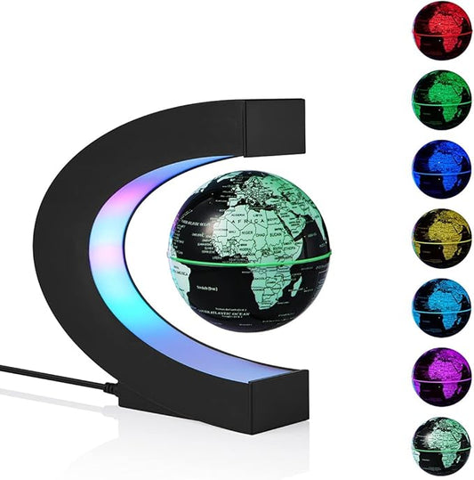 Magnetic Levitation Floating World Map Globe Multi-Color Changing Rotating Levitating Globe with LED Lights Office Home Desk Decoration Gadget for Friend Teacher Business Birthday Gift