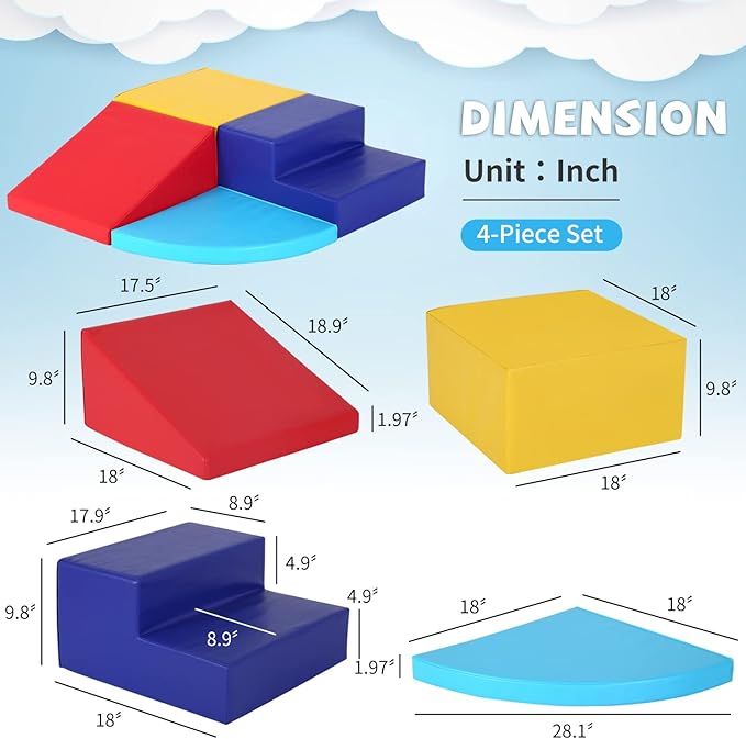 Kids Corner Climber 4-Piece Set - Soft Foam Climbing Toys for Toddlers 1-3, Indoor Baby Crawling & Sliding Play Set Kids Climbing Foam Blocks, Colourful