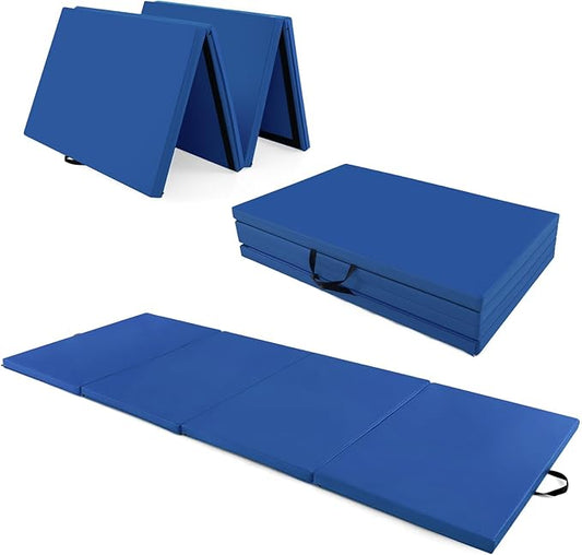 Giantex 4'x10'x 2" Gymnastics Mat, 4-Panel Folding Aerobics Exercise Mat w/Hook & Loop Fastener, Carrying Handle, Portable Tumbling Mat for Stretching Yoga Cheerleading Martial Arts
