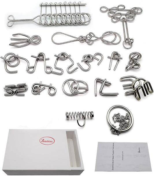 Zooshine 18 Sets Metal Brain Puzzles Teasers IQ Toys,Metal Puzzles Games for Adults Kids