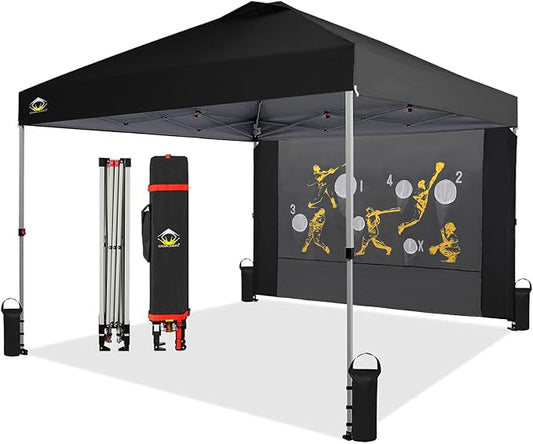 CROWN SHADES 10x10 Pop Up Canopy Tent with Game Netting - Beach Tent with One Push Setup - Outdoor Sun Shade for Events, Parties, Camping with STO-N-Go Cover Bag, Silver Coated Top, Black
