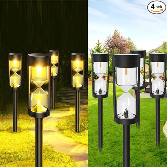 4 Pack LED Solar Warm Light Hourglass Light, New Outdoor Decorative Atmosphere Light, Courtyard Garden Landscape Light, Wireless Dusk to Dawn Searchlight IP65 Waterproof.