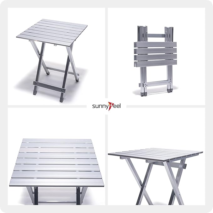 SUNNYFEEL Folding Camping Table - Lightweight Aluminum Portable Picnic Table, 18.5x18.5x24.5 Inch for Cooking, Beach, Hiking, Travel, Fishing, BBQ, Indoor Outdoor Small Foldable Camp Tables