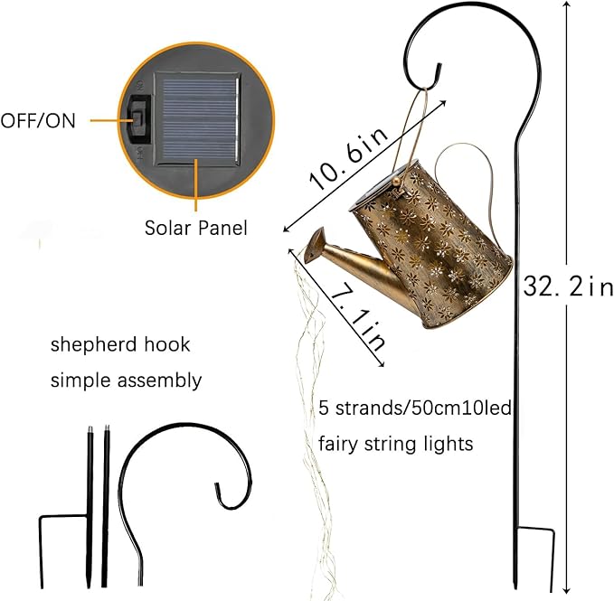 Garden Decor Solar Lights Outdoor Large Hanging Waterproof Watering Can Landscape Lights Outside Decorations for Yard Front Porch Patio Backyard Gardening Gift for Mom Grandma Women Birthday
