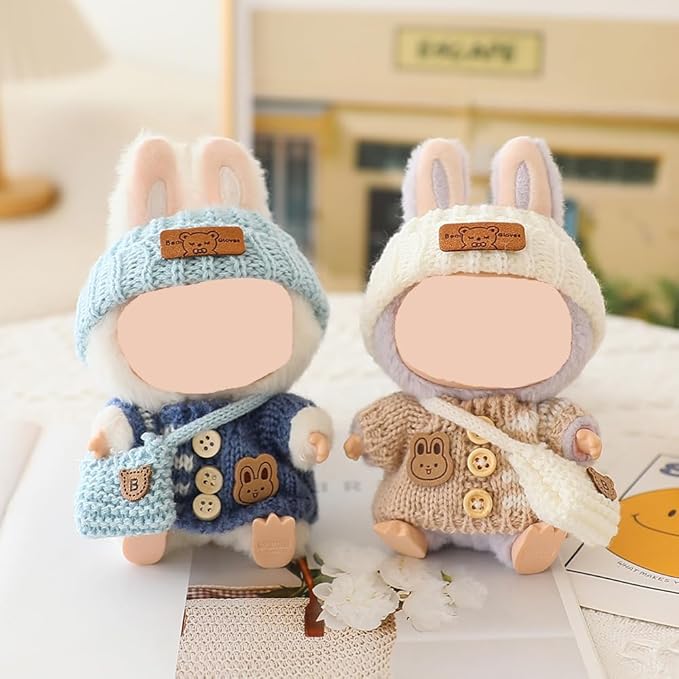 (4 Pack) Clothes for Labubu Doll(NO Doll),Premium Clothes for Dolls Accessories,Handcrafted Crochet 3 Pieces Outfit Set Suitable for Labubu15&17cm,Adorable Dress-Up Accessories for Labubu