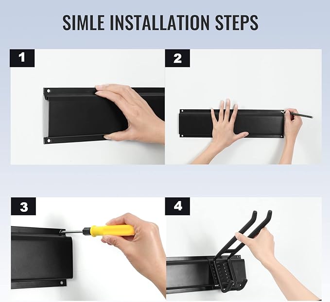 Wall Mount Tool Storage Rack, Heavy Duty Garage Storage Tool Organizer, Garden Tool Wall Hooks and Hangers, Hold Up to 350lbs Black