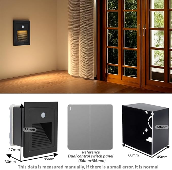 1Pcs/1.5W LED Recessed Wall Light with Motion Sensor, IP20 Indoor Step Lights, Low Voltage Bodysensor LED Stair Lights, Warm White 3000K for Indoor Stairs, Home, Kitchen, Attic, Aisle