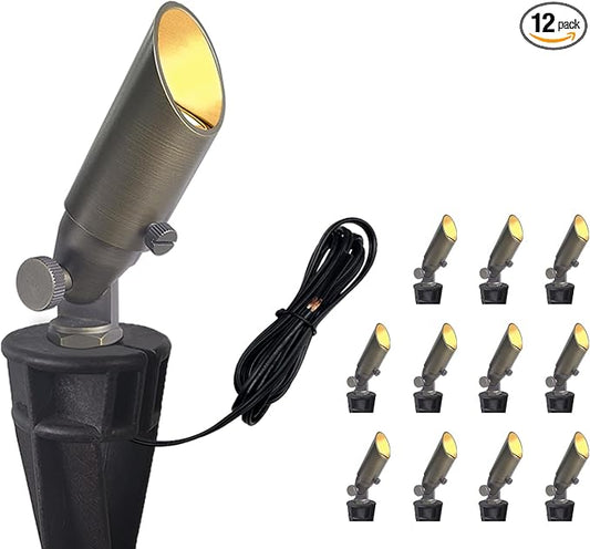 COLOER Mini Size Die-cast Brass Landscape SpotLights Outdoor, 12Volt AC/DC Low Voltage Landscape Lights Fixture,IP65 Waterproof Trees Directional Spot Up Light(104B, Bronze, 12-Pack Without Bulb)
