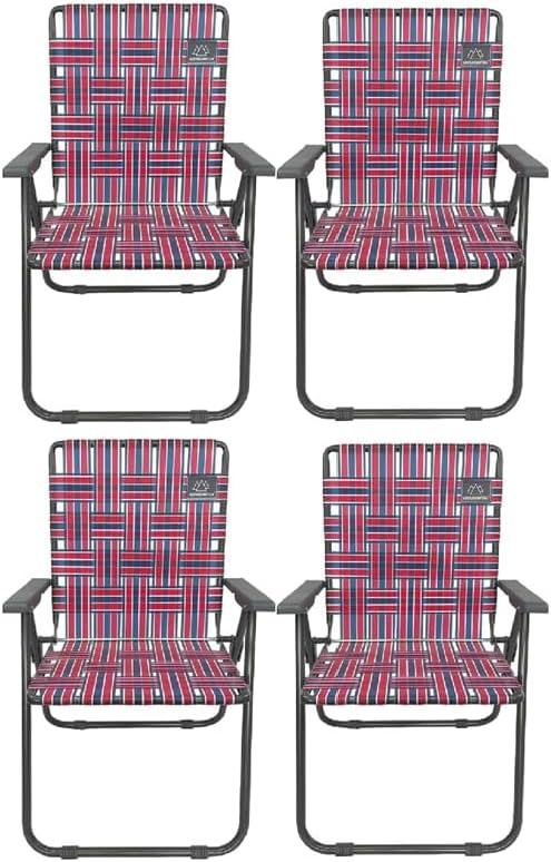 Retro Webbed Camping Chair - Lightweight, Foldable, Durable Steel Frame, 300lb Capacity, Vintage Red/Blue Stripes by Caddis Sports (4)
