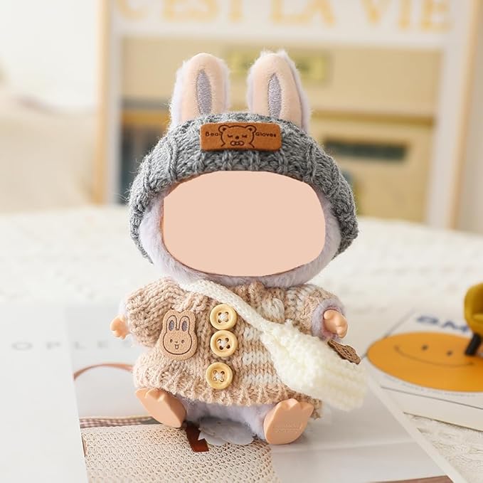 (4 Pack) Clothes for Labubu Doll(NO Doll),Premium Clothes for Dolls Accessories,Handcrafted Crochet 3 Pieces Outfit Set Suitable for Labubu15&17cm,Adorable Dress-Up Accessories for Labubu