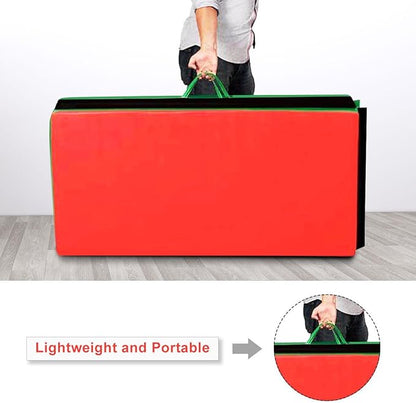 Giantex 4'x10'x 2" Gymnastics Mat, 4-Panel Folding Aerobics Exercise Mat w/Hook & Loop Fastener, Carrying Handle, Portable Tumbling Mat for Stretching Yoga Cheerleading Martial Arts