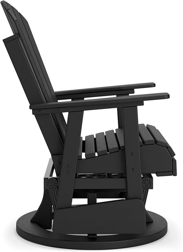 Signature Design by Ashley Hyland Wave Modern Weather Resistant HDPE Outdoor Swivel Glider Chair, Black