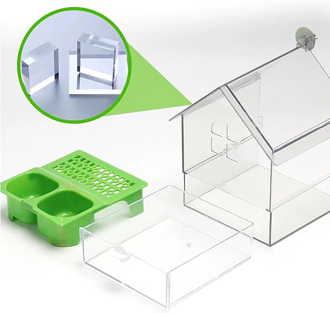 Ziveseller/Sowhathow Pull-Out External Parrot Feeder, Parrot Feeder Parakeet House Bird Bath Transparent Dish Water, Hanging Wild Bird Seed with Squirrel Proof Tray (White)