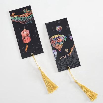 Georgie Porgy Scratch Paper Art Set for Kids Adults Magic Rainbow Scratchboards for DIY Arts and Crafts Kits Christmas Birthday Gift with Scratching Tools Kit (Bookmarks-Famous Scenery+Ancient Style)