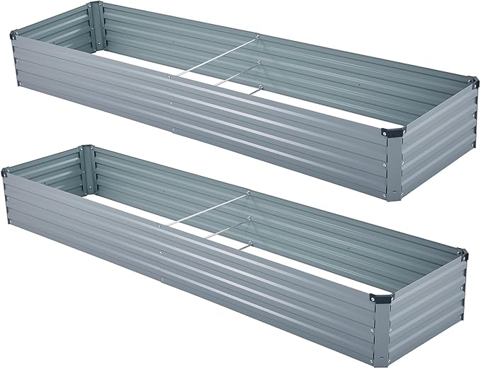 2 Pack 8x2x1FT Galvanized Raised Garden Beds Kit Outdoor Metal Gardening Planter Box for Vegetable Elevated Flower Herbs,Gray