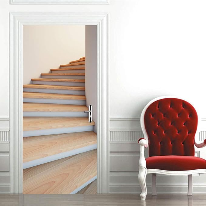 3D Door Stickers Murals - Stairs - Door Wallpaper - Self-Adhesive - Removable - PVC - Waterproof - Matt Finish - Futuristic - Stairs 1 - Adults