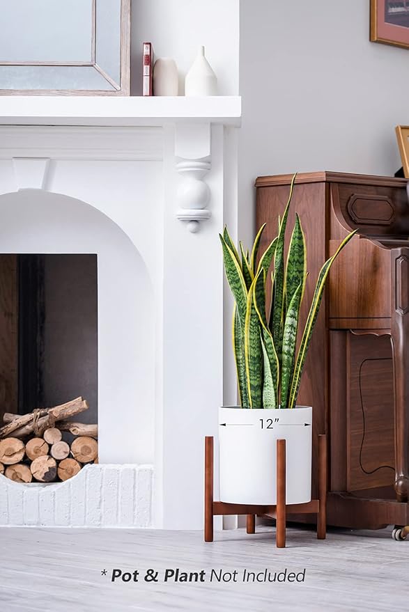 Mkono Plant Stand Mid Century Wood Flower Pot Holder (Plant Pot NOT Included) Modern Potted Stand Indoor Display Rack Rustic Decor, Up to 12 Inch Planter, Brown