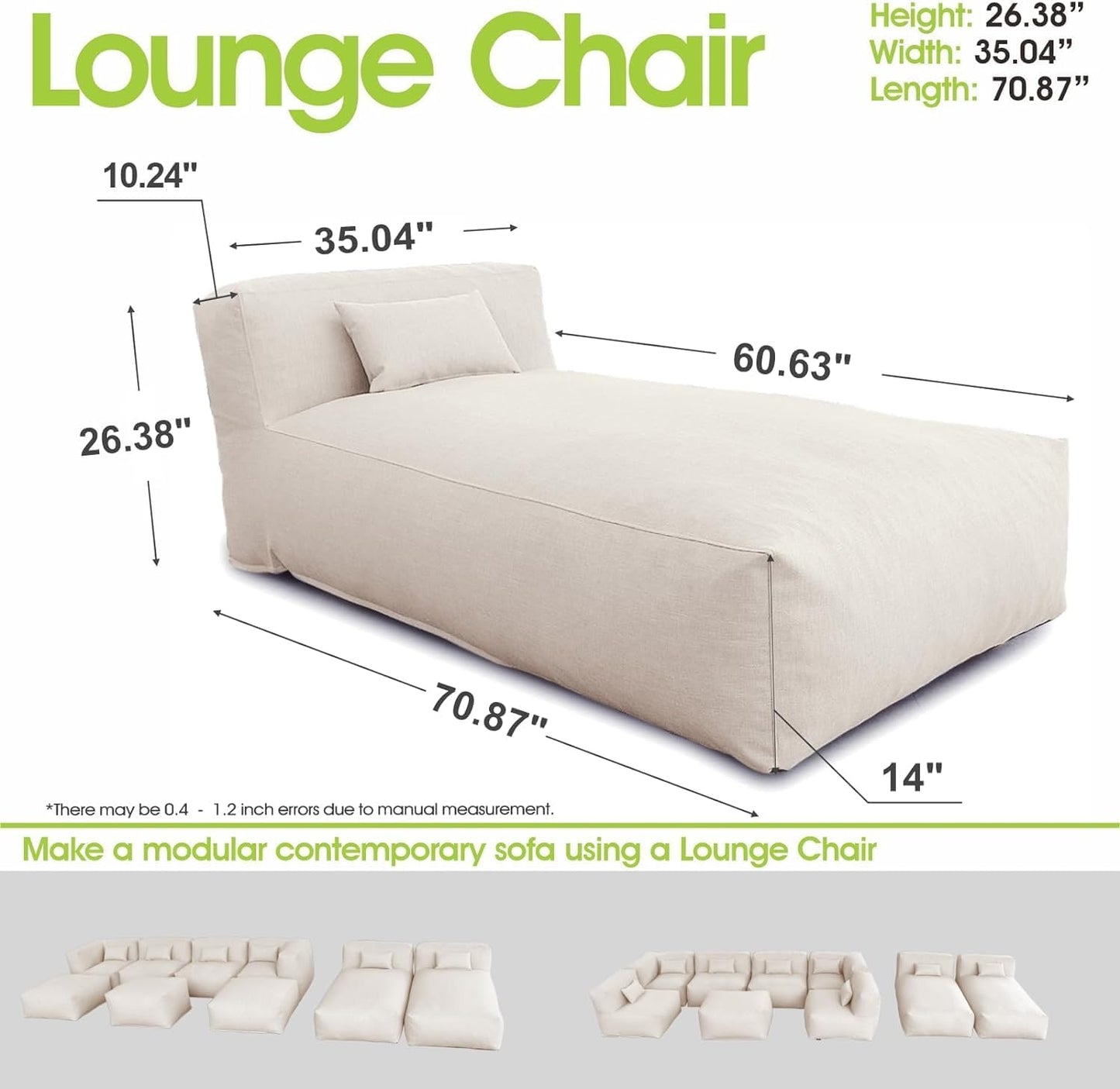 Outdoor Bean Bag Lounger Chair, Big Comfy Outdoor Daybed for Sunbathing and Tanning - Water-Resistant Patio Chaise and Pool Sun Lounger Furniture for Beach Deck (Light Beige)