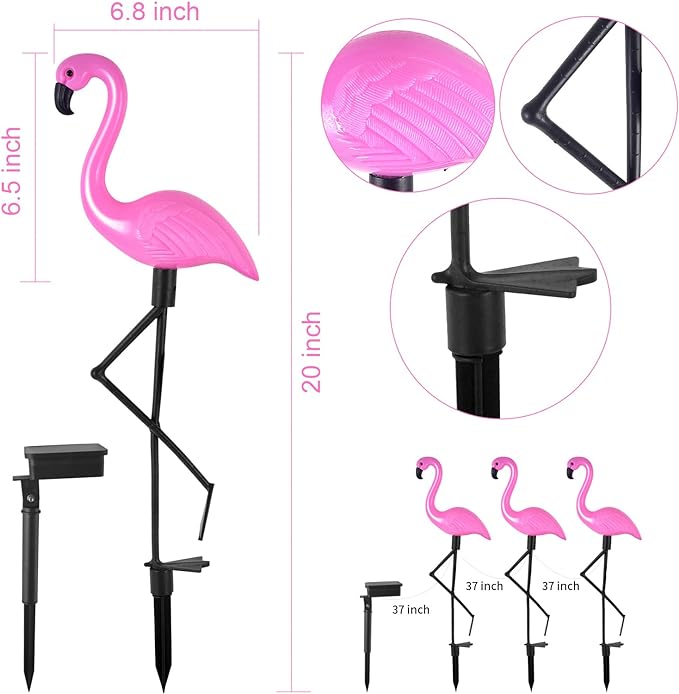 Flamingo Solar Lights,Outdoor Pink Flamingo Stake Light,Solar Powered Garden Lights,Yard Art Decor,Outdoor Garden Decorations,Outside Stick Lights,Outdoor Lights Waterproof (3pcs)