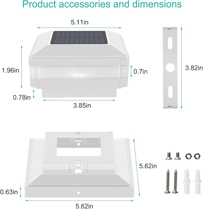 Sumaote Solar Post Cap Light, 52 LED 160LM 6x6 Solar Post Lights, IP65 Waterproof Outdoor for 4x4 5x5 6x6 Wooden Posts, 6000K White SMD Lighting for Deck Fence Garden Porch, White Shell, 4 Pack