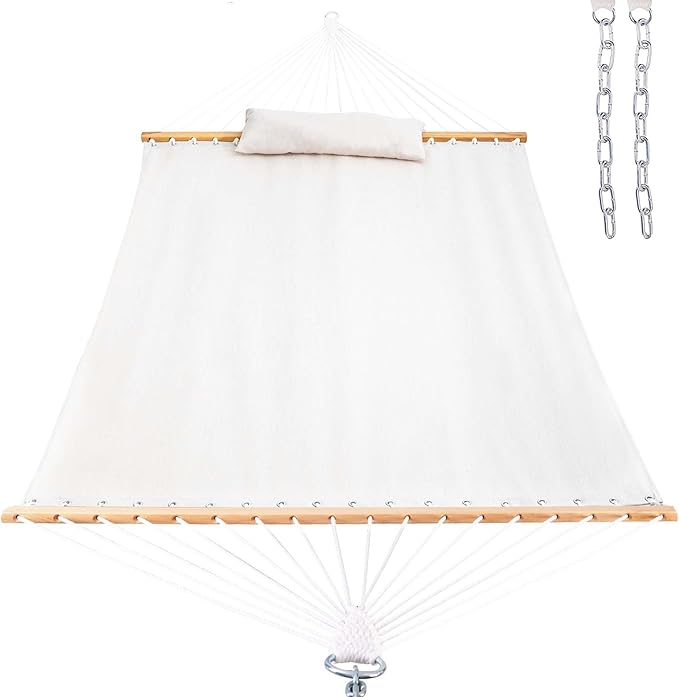 Lazy Daze 12 FT Sunbrella Fabric Hammock not Fading with Spreader Bars and Free Pillow Fits for Two Persons, All Weather and Fade Resistant for Patio Yard, 450 lbs Weight Capacity,Cast Pumice