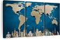 ElephantStock Ocean Blue World Map Multi Piece Canvas - 3 Panel Wall Decor - Map of the World Art - Canvas for the Office and Home - 33" X 20"