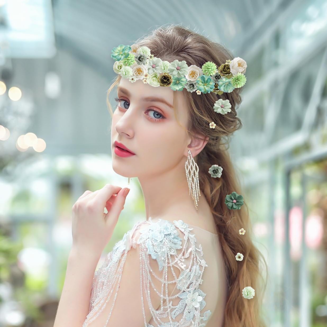 Faux Flower Heads Small Silk Artificial Flower DIY Fake Mini Flowers Rose Daisy Multicolor Flowers Craft Supplies for Wedding Party Wreath Graduation Season Party Home Decor (125, Green)