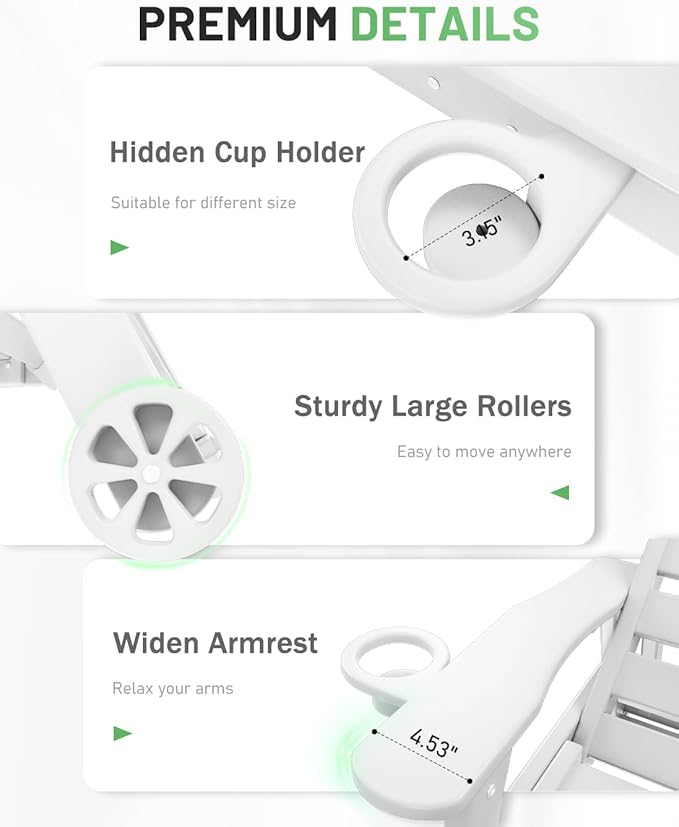 Lounge Chair Outdoor Set of 4 with Wheels, Adjustable 6-Position Chaise Lounge Outdoor, Patio Lounge Chair for Poolside Backyard, White