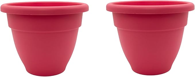 The HC Companies Caribbean Planter Pot - Outdoor & Indoor Plant Pot with Drainage Hole & Plug - Rolled Rim Plastic Pots for Plants & Flowers - Decorative Plant Pot (16" Pink Rose, Pack of 2)