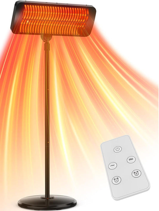 Outdoor Heater, 12H Timer&3 Heat Level, IP54 Waterproof Garage Heater, 1500W Infrared Heating Covers 300Sq.ft, Tip-Over Protection, Towel Bracket,Remote, 83Inch Patio Heaters for Outdoor Use