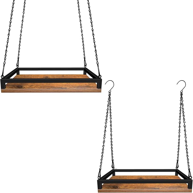 Plant Hanger Indoor, 2 Pack 16" Wooden Hanging Plant Holder with Metal Frame Large Hanging Planter for Indoor Plants Load 50LB Hanging Plant Shelf with 27.6" Long Chain, Ideal for Heavier Pots