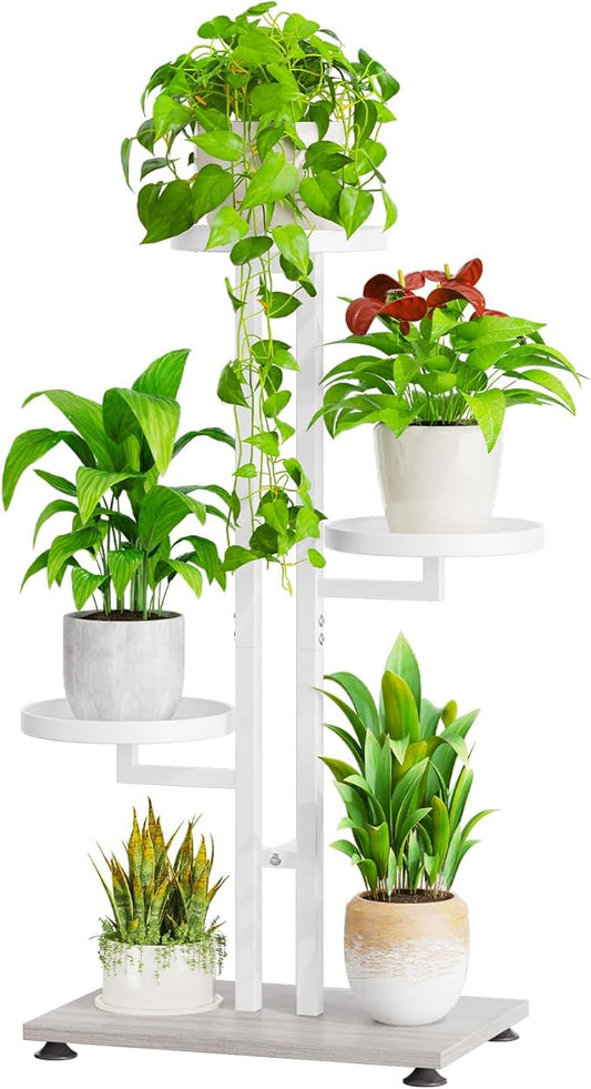 iDavosic.ly 4 Tier Plant Stand Indoor Outdoor, Tiered Corner Multiple Flower Pot Holder Shelf, Metal 28 Inch Tall Display Rack for Patio Porch Living Room Garden Balcony Bedroom, White
