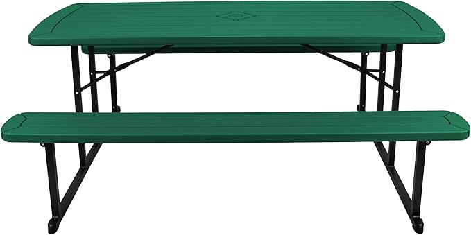 OEF Furnishings Heavy Duty Blow Molded Folding Picnic Table - Green, Black Frame