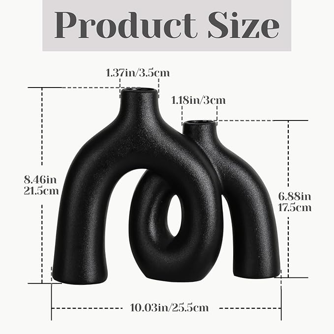CEMABT Modern Nordic Boho Vase Set - Elegant Black Matte Ceramic Home Decor for Living Room, Bookshelf, Mantel, Entryway Table & Console Décor | Shelf Decorations Gift